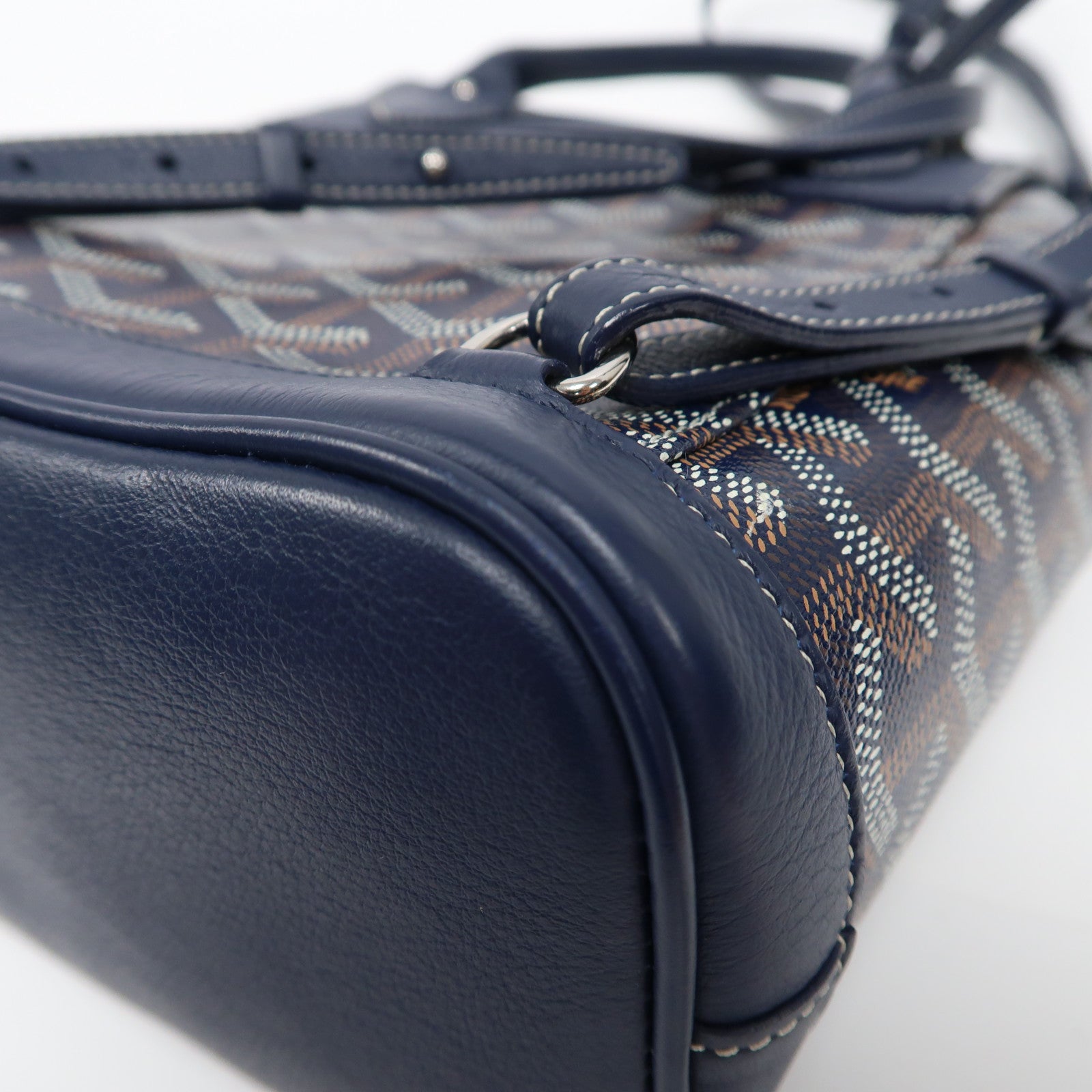 GOYARD 塗層帆布/牛皮皮革Alpin Mini Backpack銀扣背包深藍色