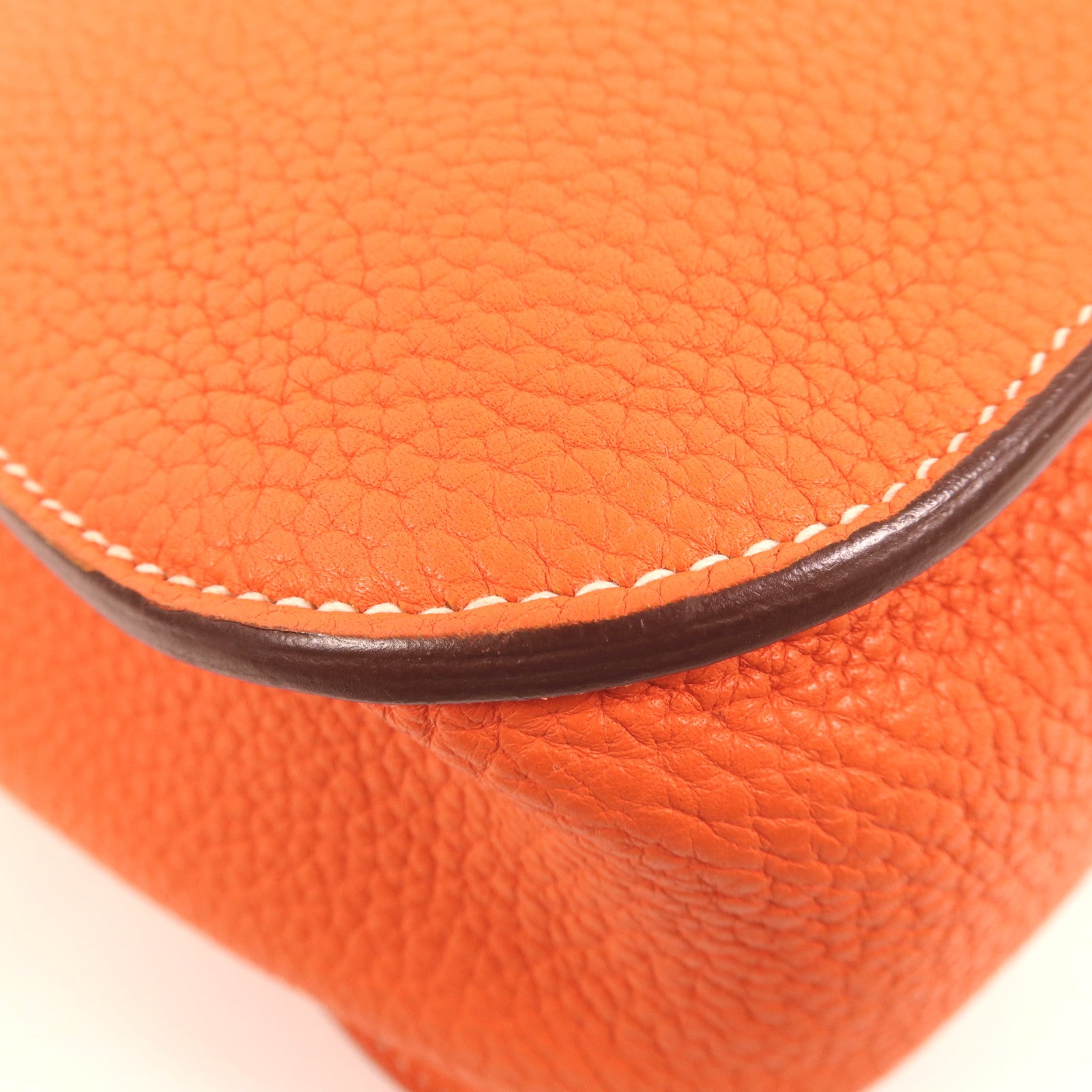 HERMES Clemence皮革Halzan 31銀扣手挽肩背兩用袋Orange