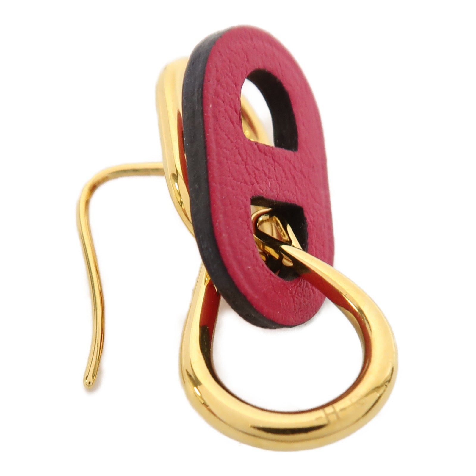 HERMES 金屬/Swift皮革O'Maillon Earrings耳環粉紅色/金色