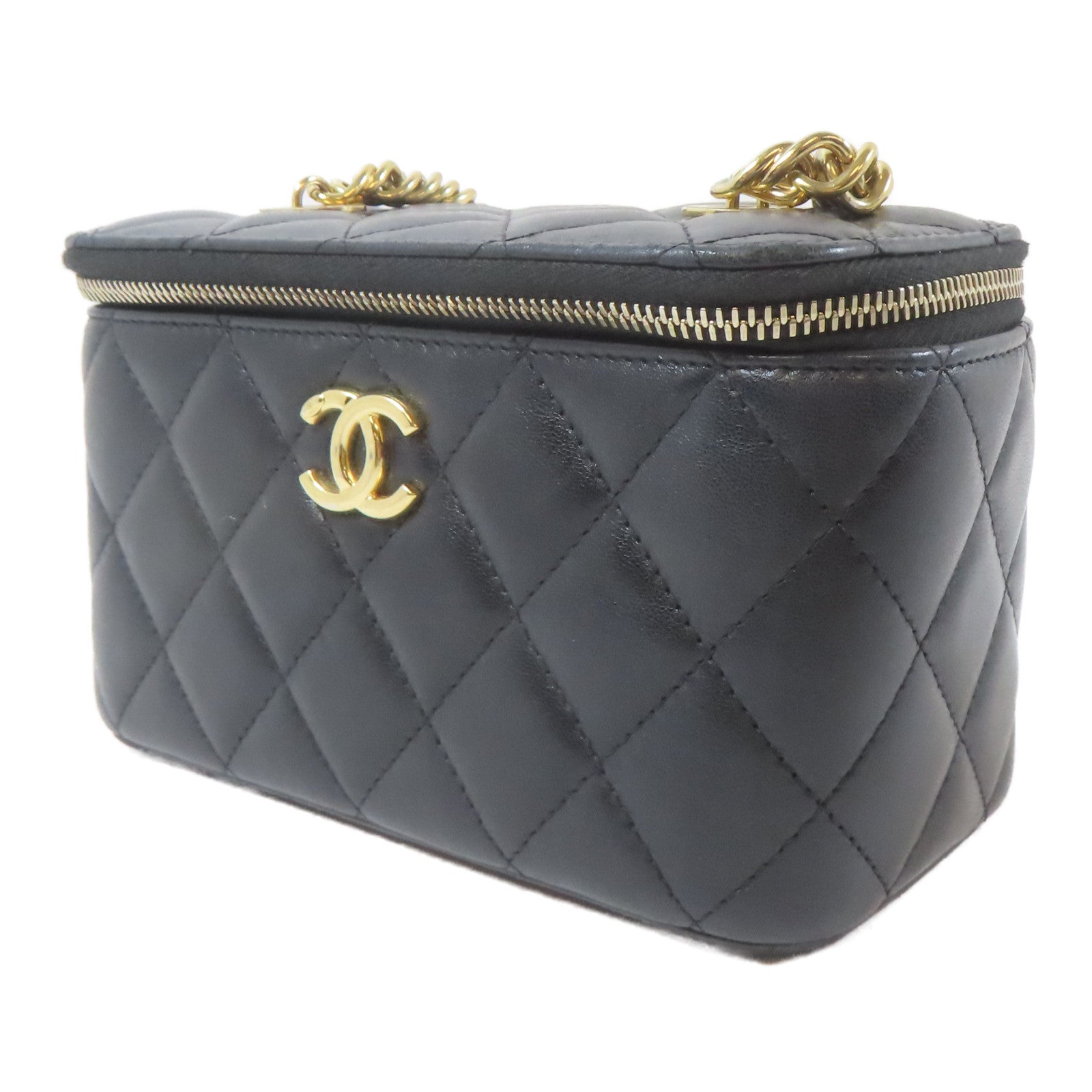 CHANEL 【激減優惠】菱格羊皮皮革Vanity Bag金扣鏈帶肩背袋黑色