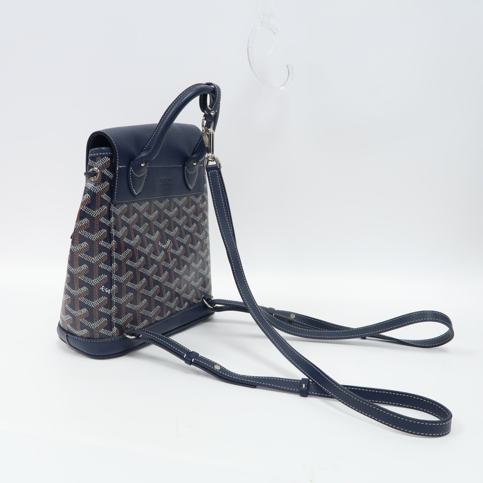 GOYARD 塗層帆布/牛皮皮革Alpin Mini Backpack銀扣背包深藍色