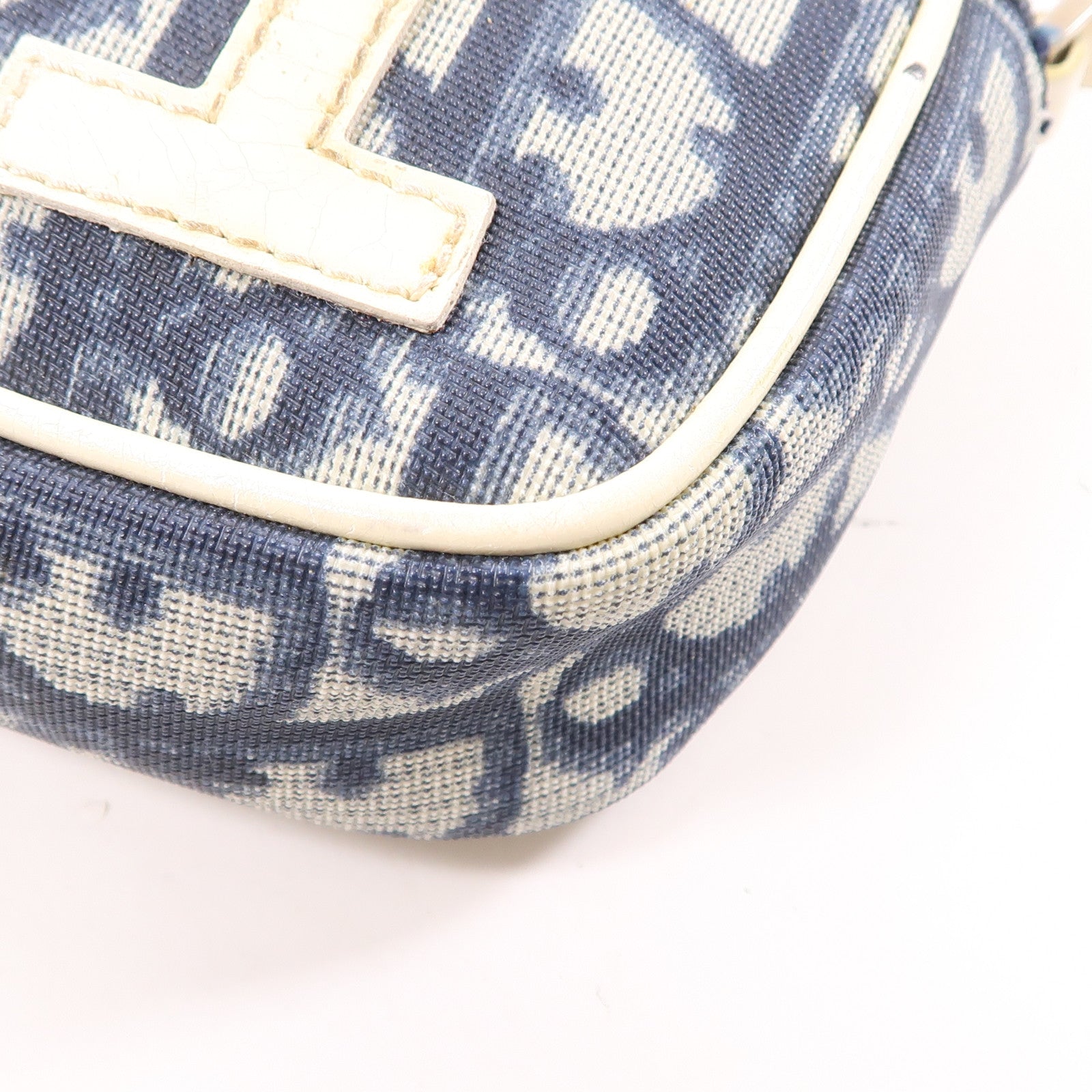 Dior CD SHW Shoulder Bag Handbag Coated Canvas Bule White
