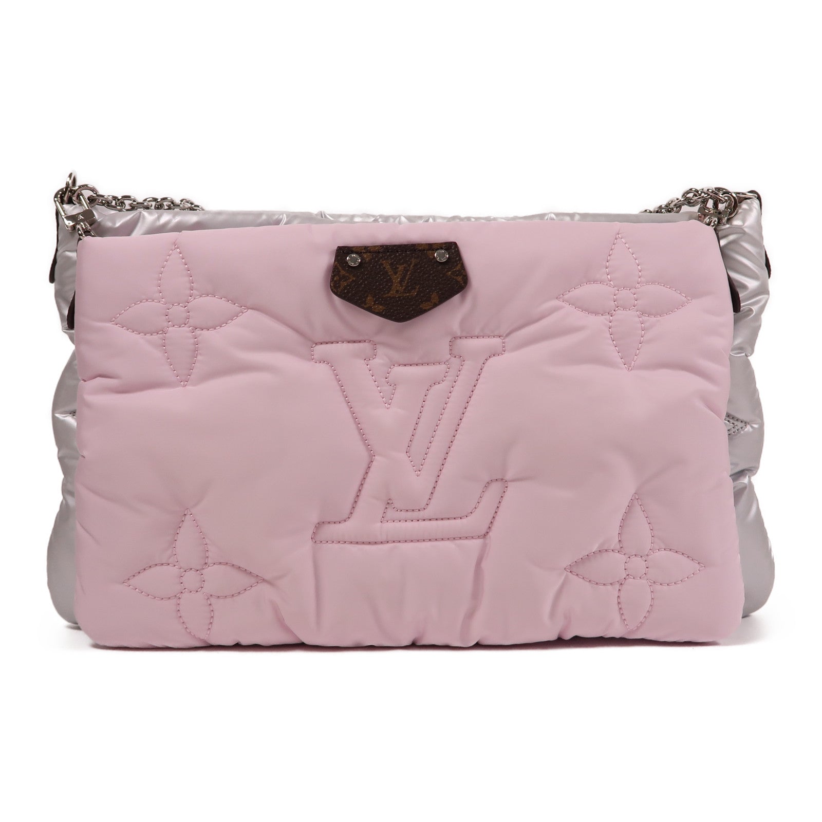 LOUIS VUITTON 【激減優惠】尼龍Recycled Nylon Maxi Multi Pochette Accessories銀扣肩背袋銀色/粉紅色