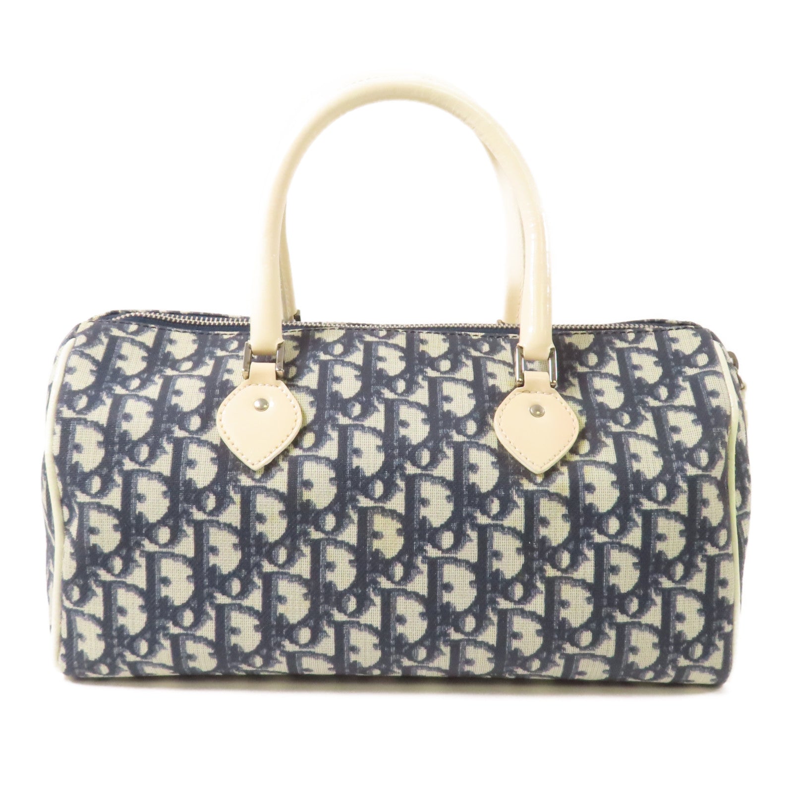 Dior 塗層帆布Hand Bag銀扣手挽袋藍色/白色