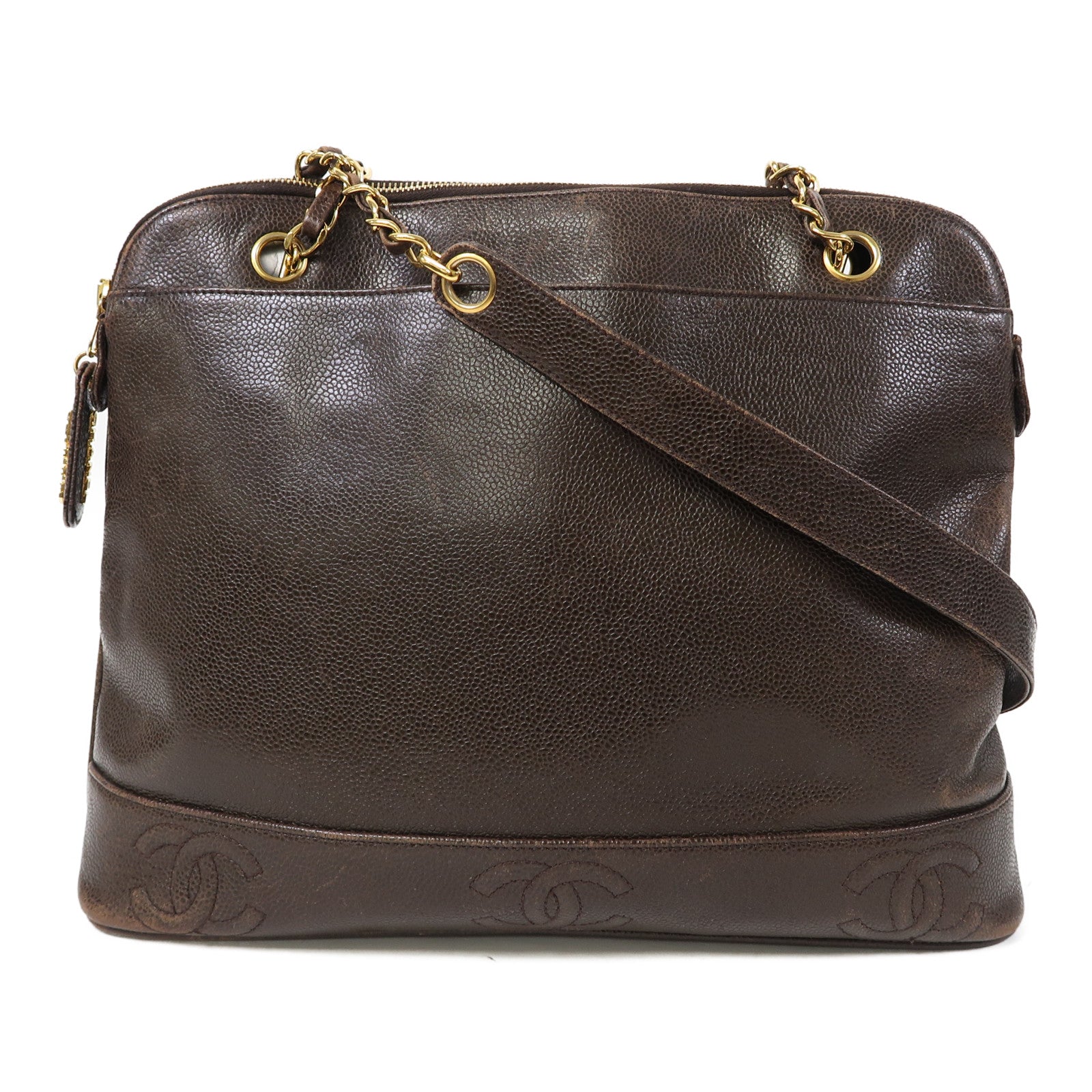 CHANEL Caviar皮革Shoulder Bag金扣肩背袋啡色