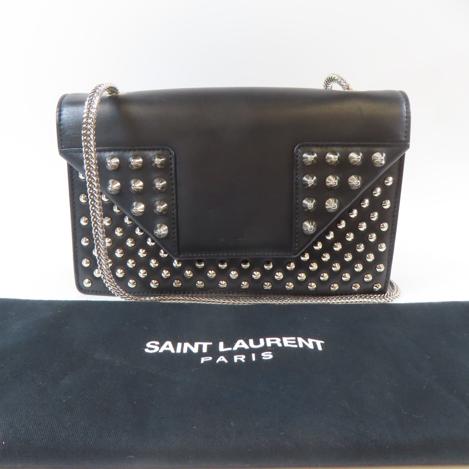 SAINT LAURENT 【激減優惠】牛皮皮革Shoulder Bag銀扣鏈帶肩背袋黑色