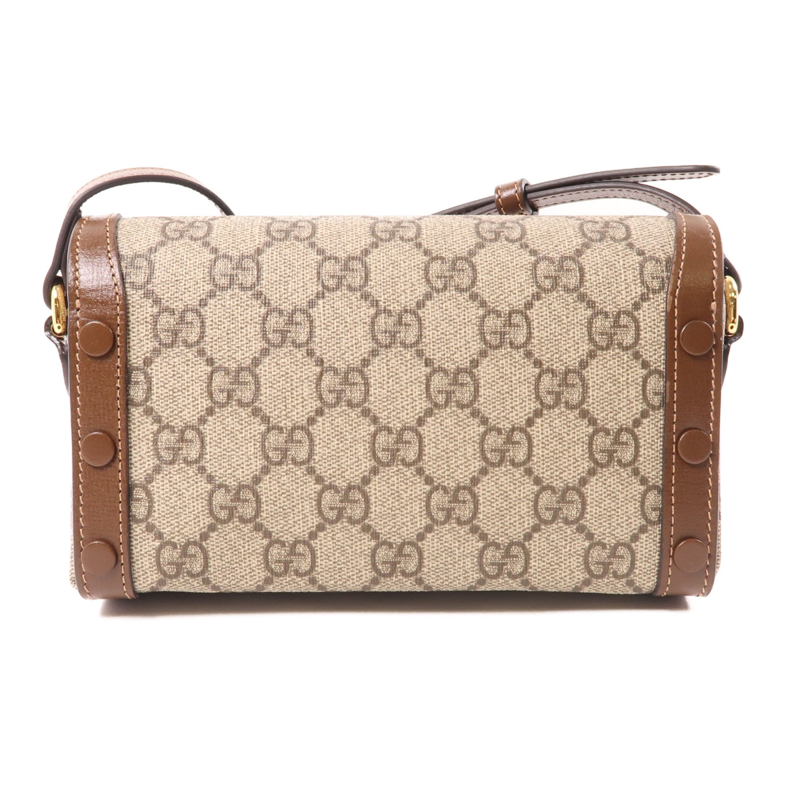GUCCI 塗層帆布GG Supreme 1955金扣肩背袋棕色