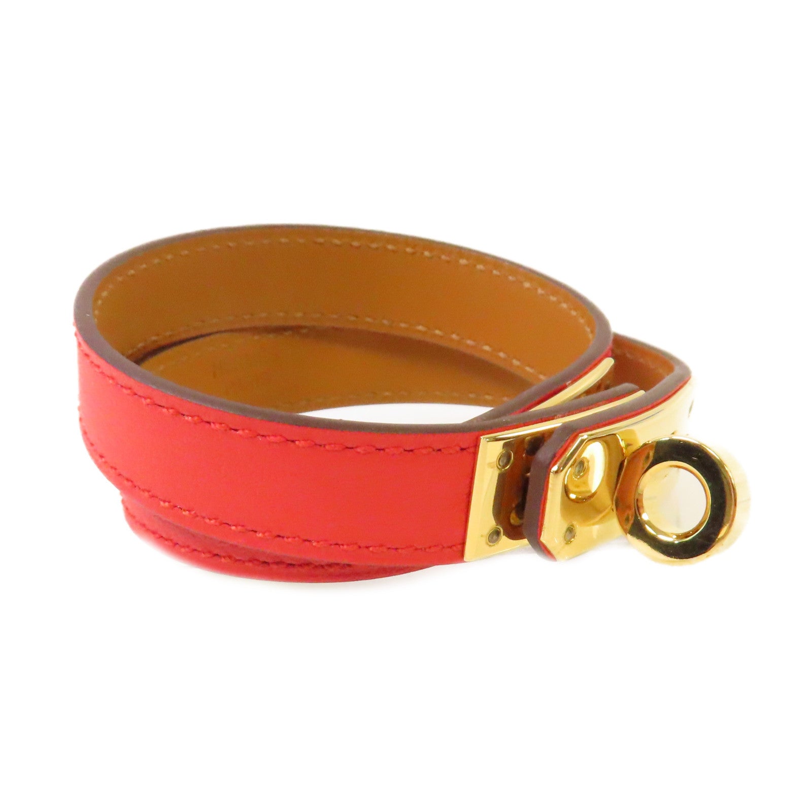 HERMES 【激減優惠】Swift皮革Kelly Double Bracelet金扣手鏈Rouge de Coeur 心紅色