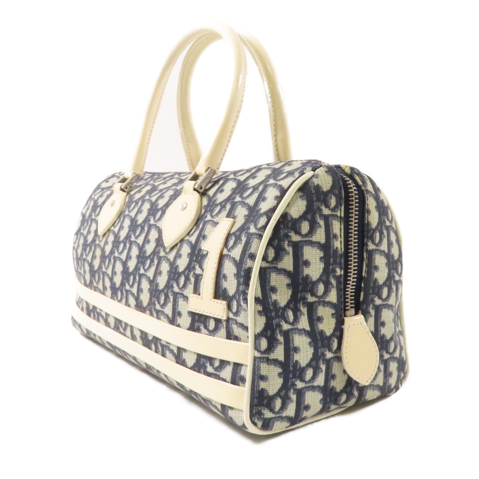 Dior 塗層帆布Hand Bag銀扣手挽袋藍色/白色