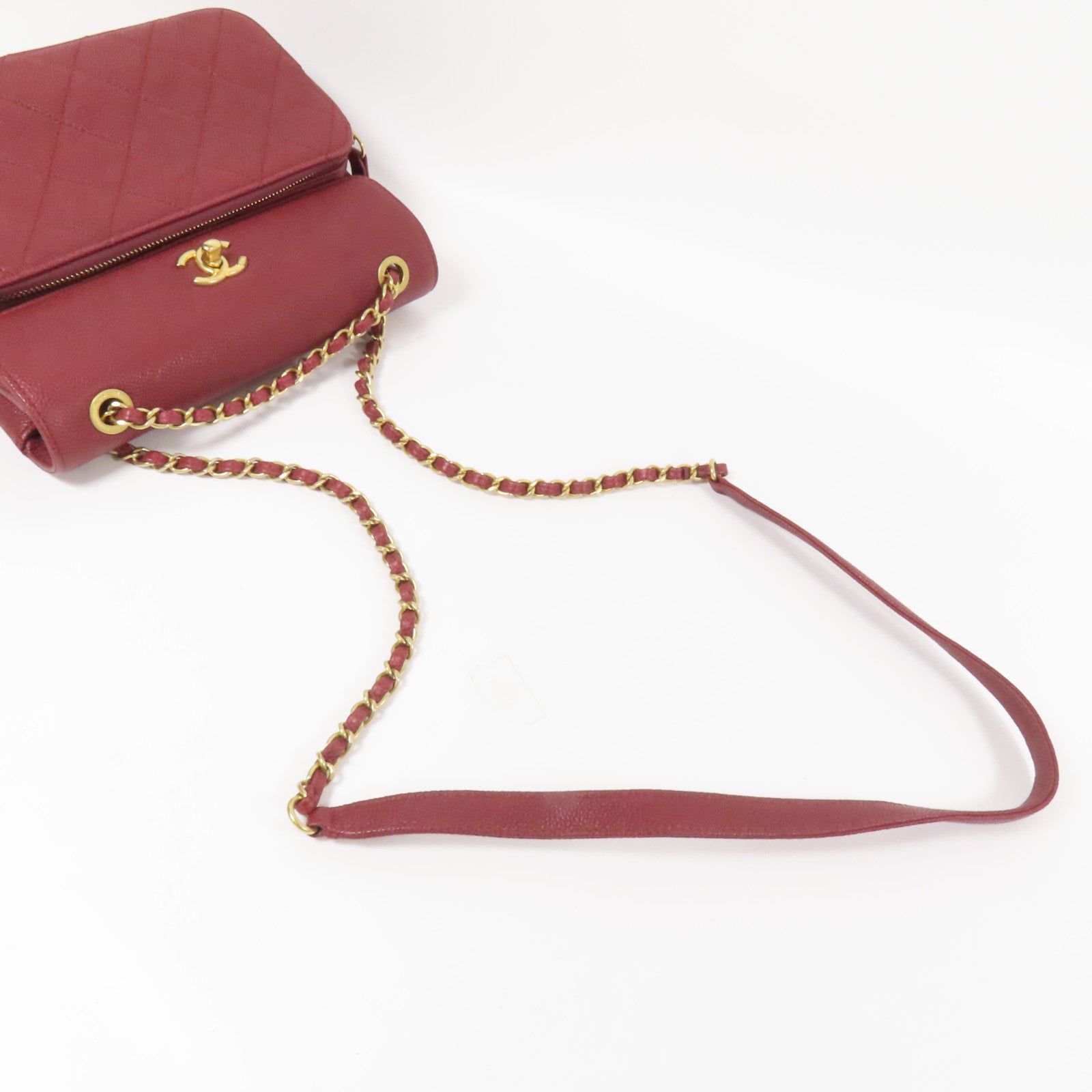 CHANEL 牛皮皮革Chain Shoulder金扣鏈帶肩背袋