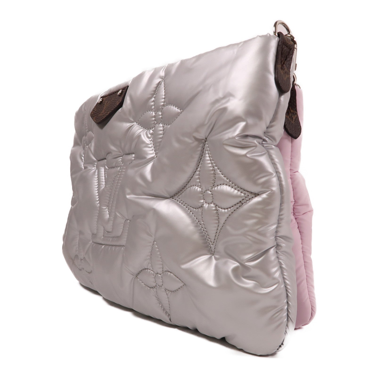 LOUIS VUITTON 【激減優惠】尼龍Recycled Nylon Maxi Multi Pochette Accessories銀扣肩背袋銀色/粉紅色