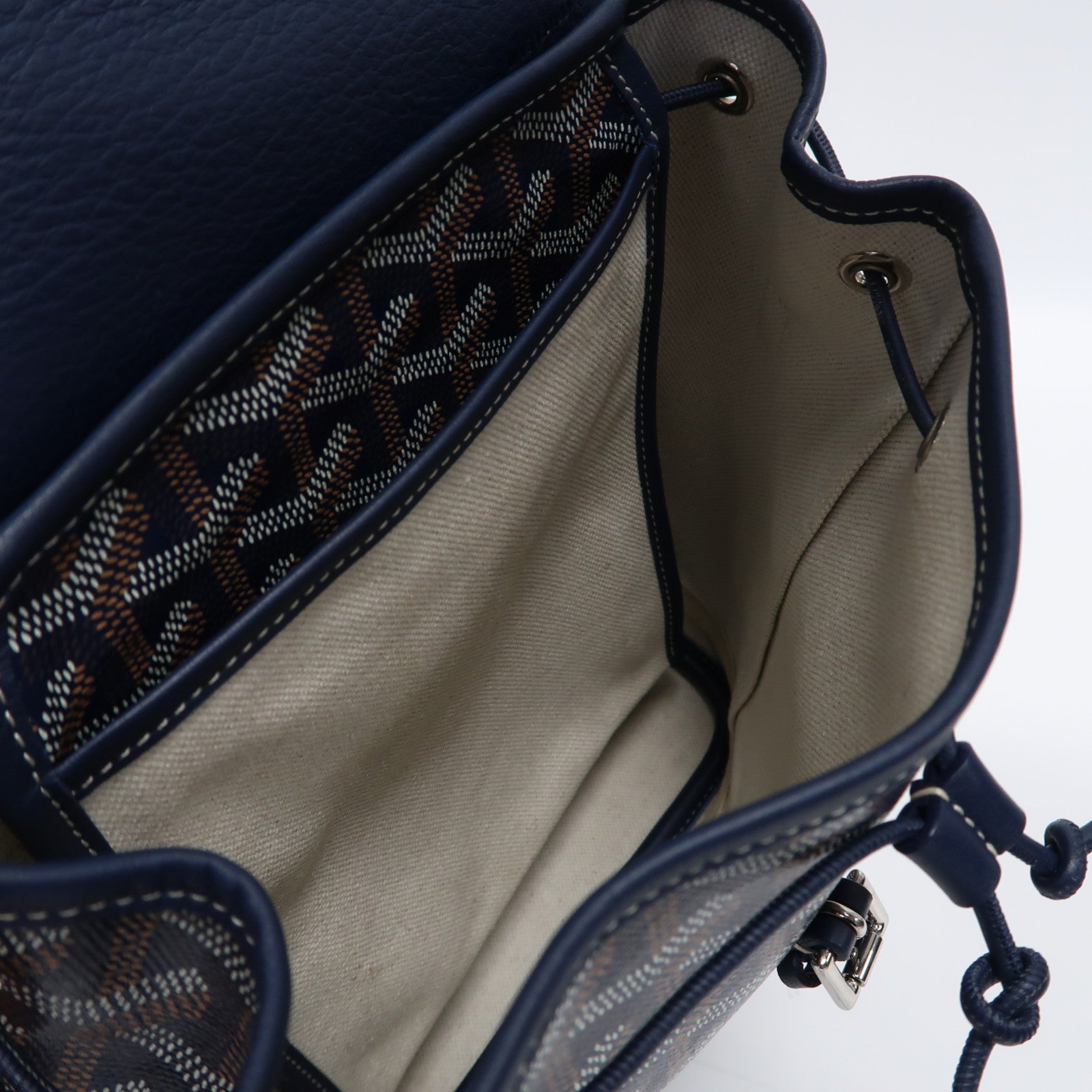 GOYARD 塗層帆布/牛皮皮革Alpin Mini Backpack銀扣背包深藍色