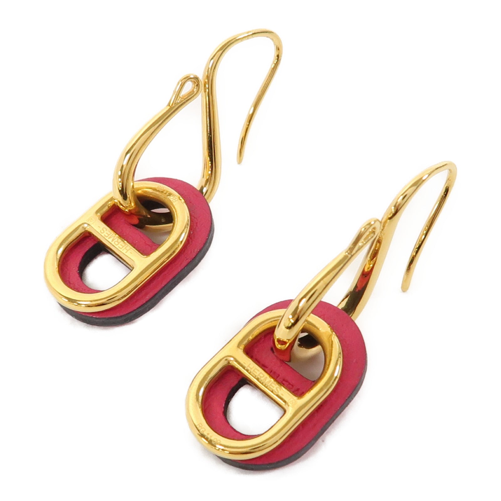 HERMES 金屬/Swift皮革O'Maillon Earrings耳環粉紅色/金色