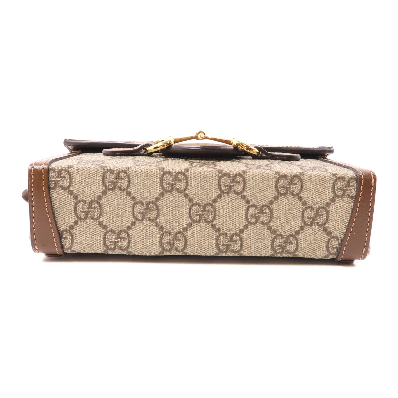GUCCI 塗層帆布GG Supreme 1955金扣肩背袋棕色