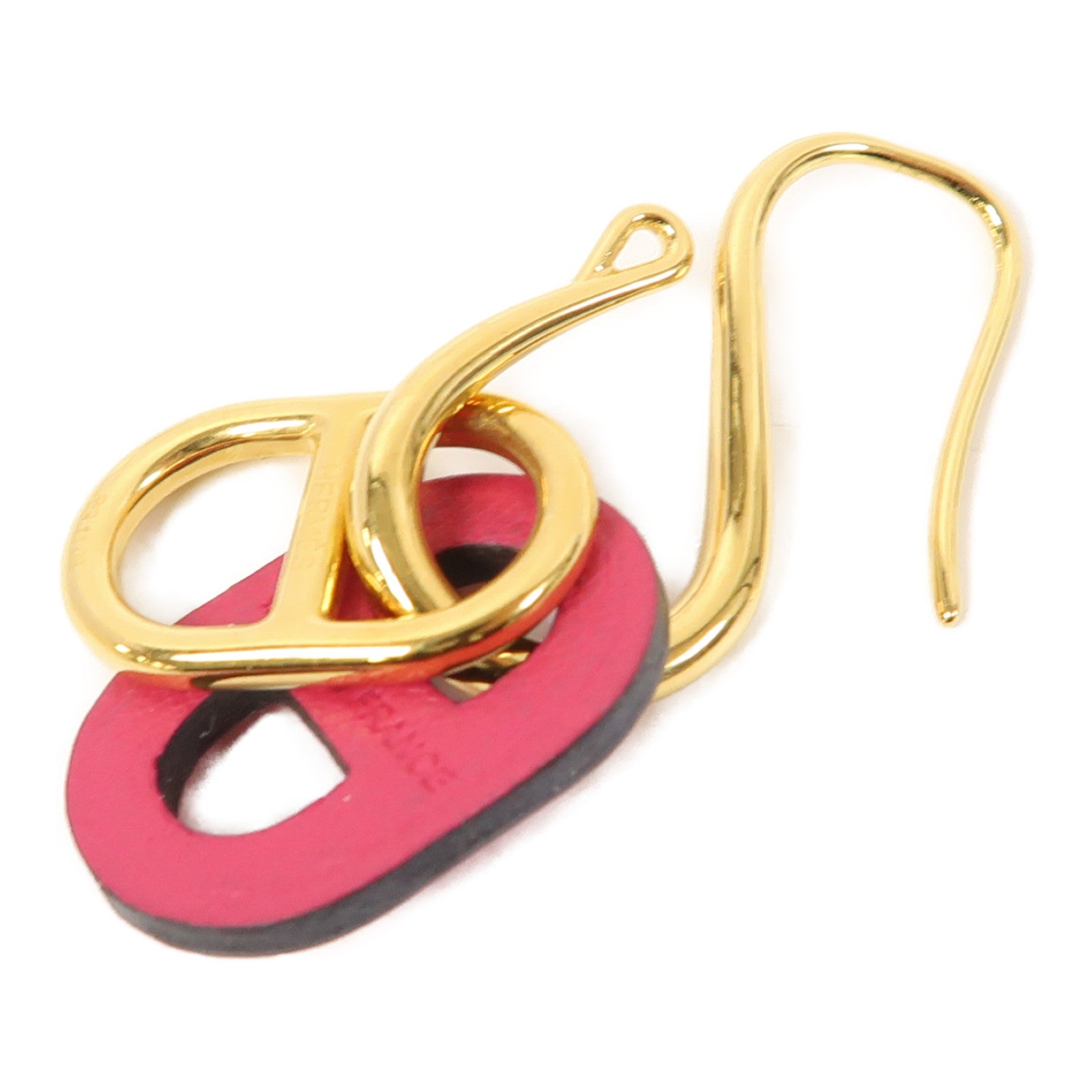 HERMES 金屬/Swift皮革O'Maillon Earrings耳環粉紅色/金色