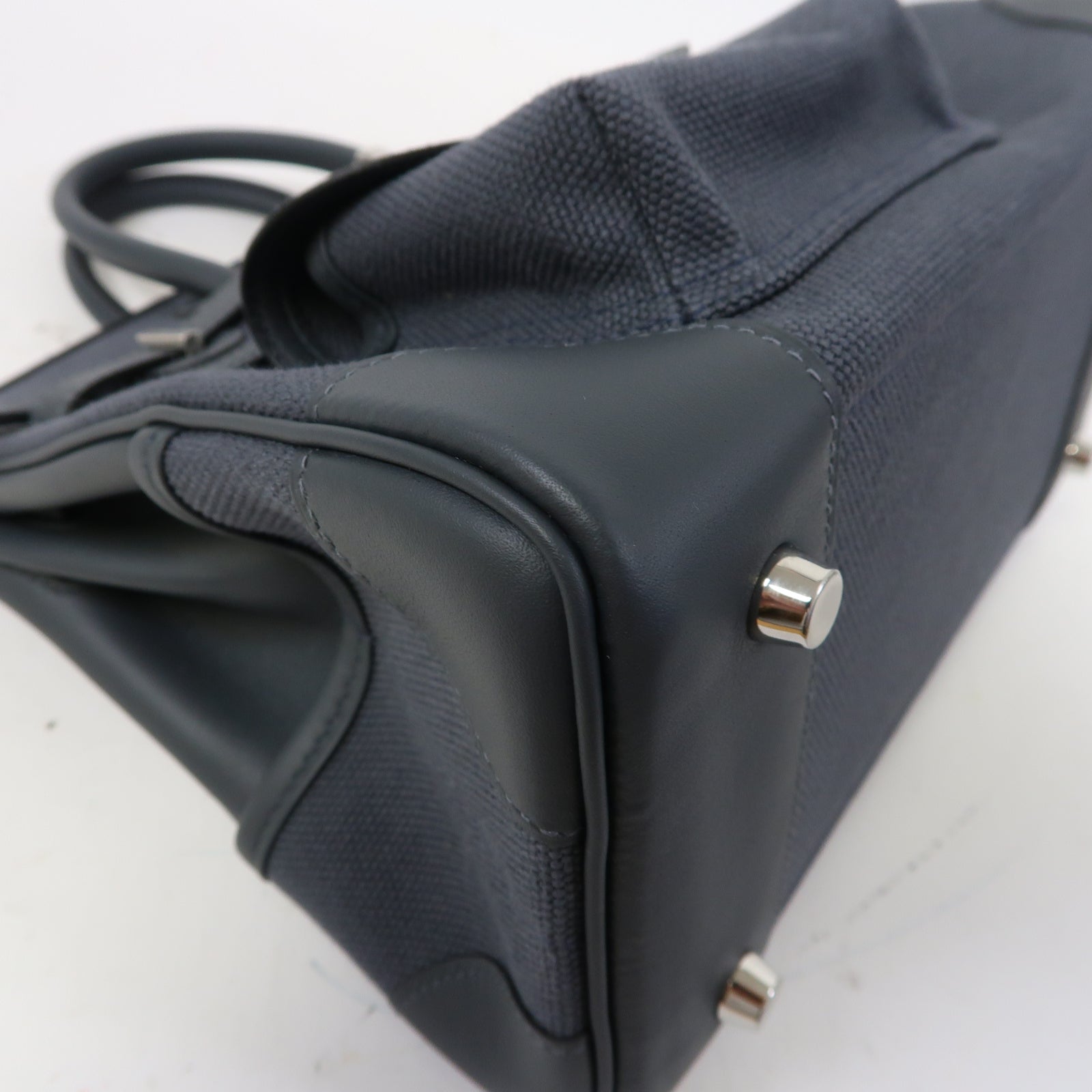 HERMES 帆布Birkin 25銀扣手挽袋霧霾灰色