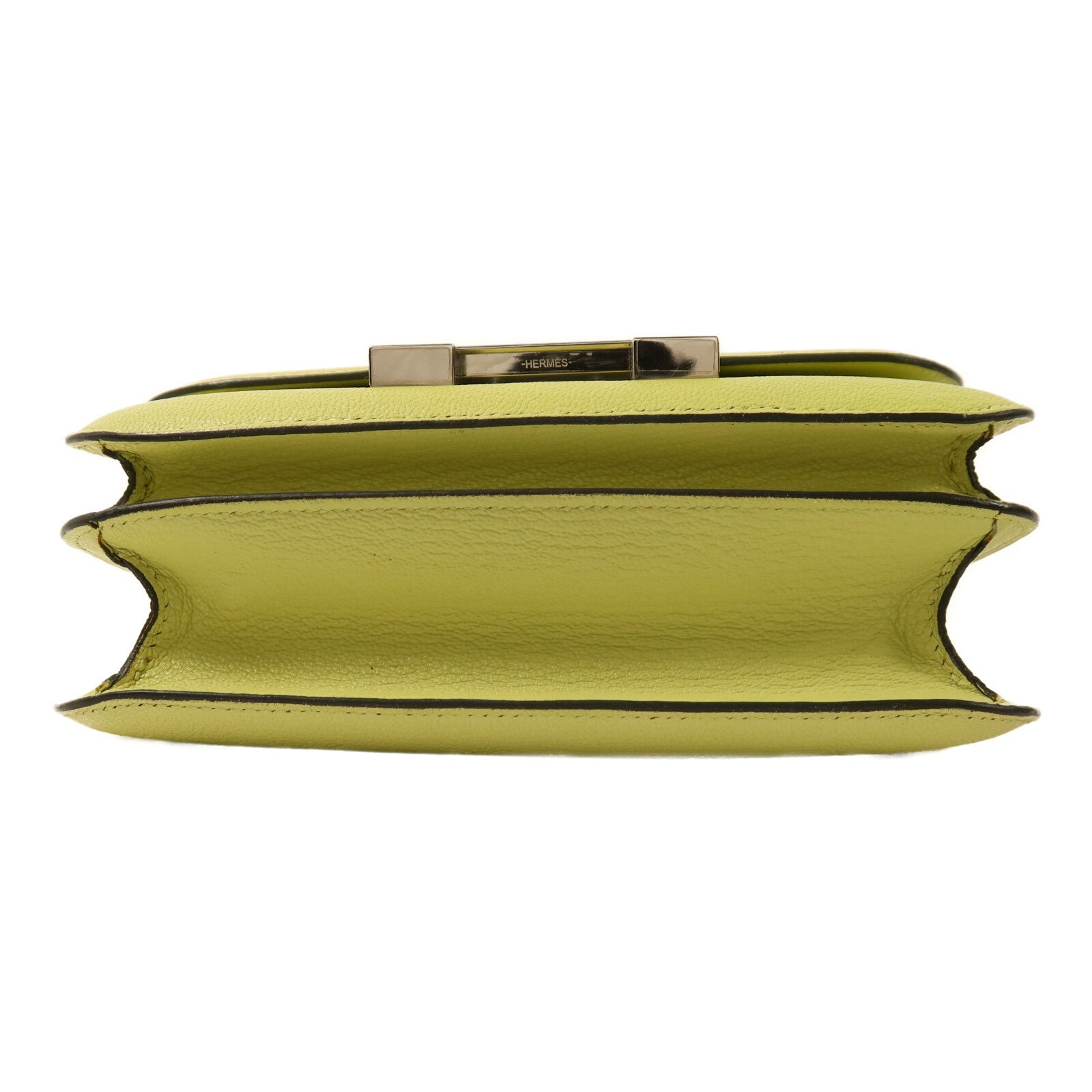 HERMES Chevre皮革Constance Mini銀扣肩背袋Jaune Bourgeon
