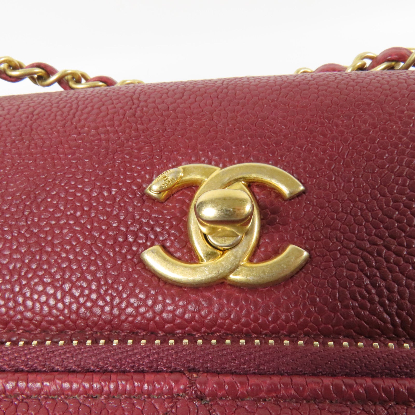 CHANEL 牛皮皮革Chain Shoulder金扣鏈帶肩背袋