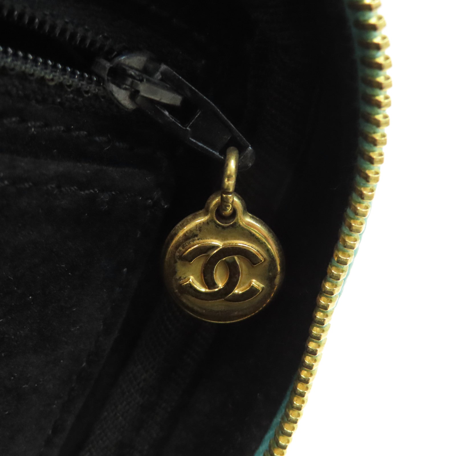 CHANEL Caviar皮革Vintage Vanity Case金扣手挽肩背兩用袋綠色 Brand Off Hong Kong