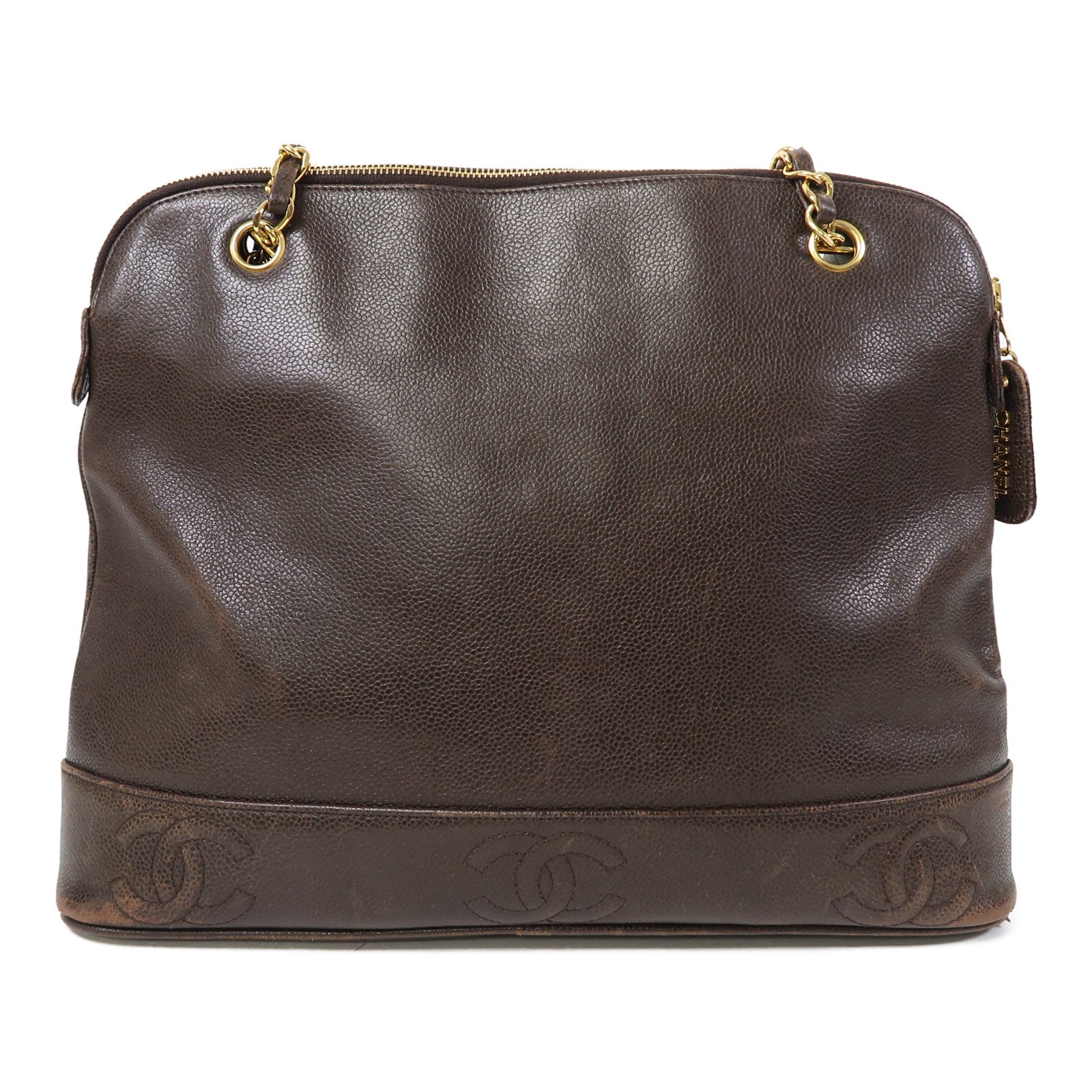 CHANEL Caviar皮革Shoulder Bag金扣肩背袋啡色