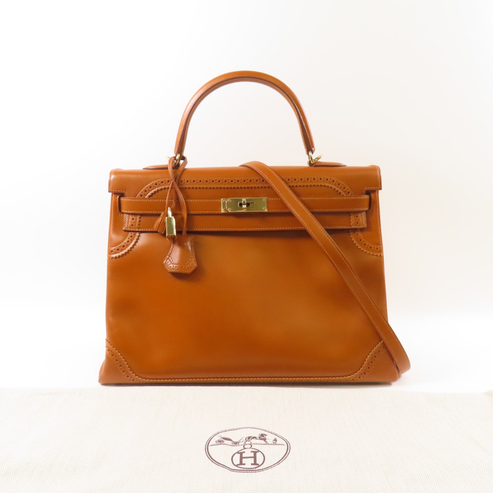 HERMES Tadelakt皮革Kelly Ghillies 35手挽肩背兩用袋34 Fauve