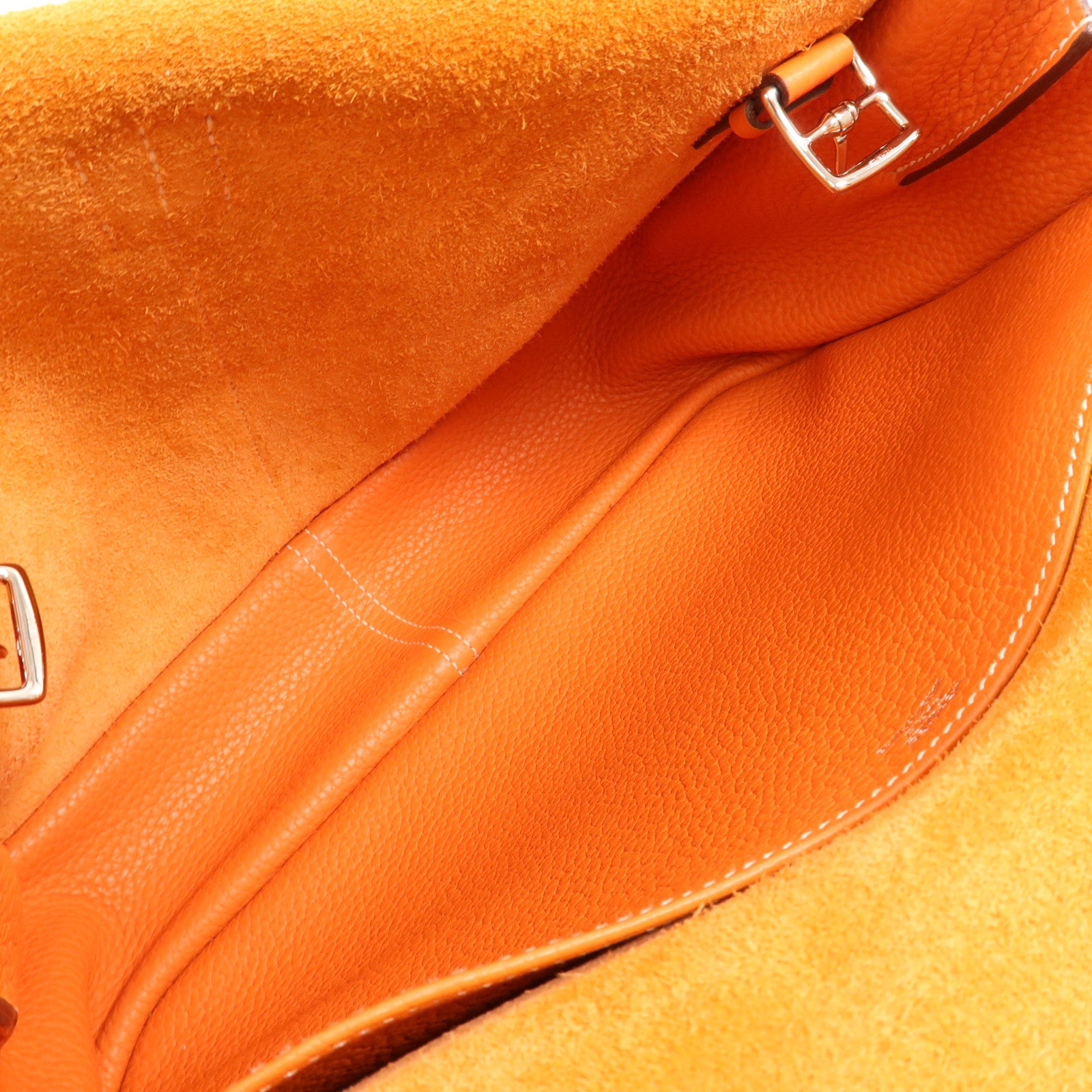 HERMES Clemence皮革Halzan 31銀扣手挽肩背兩用袋Orange