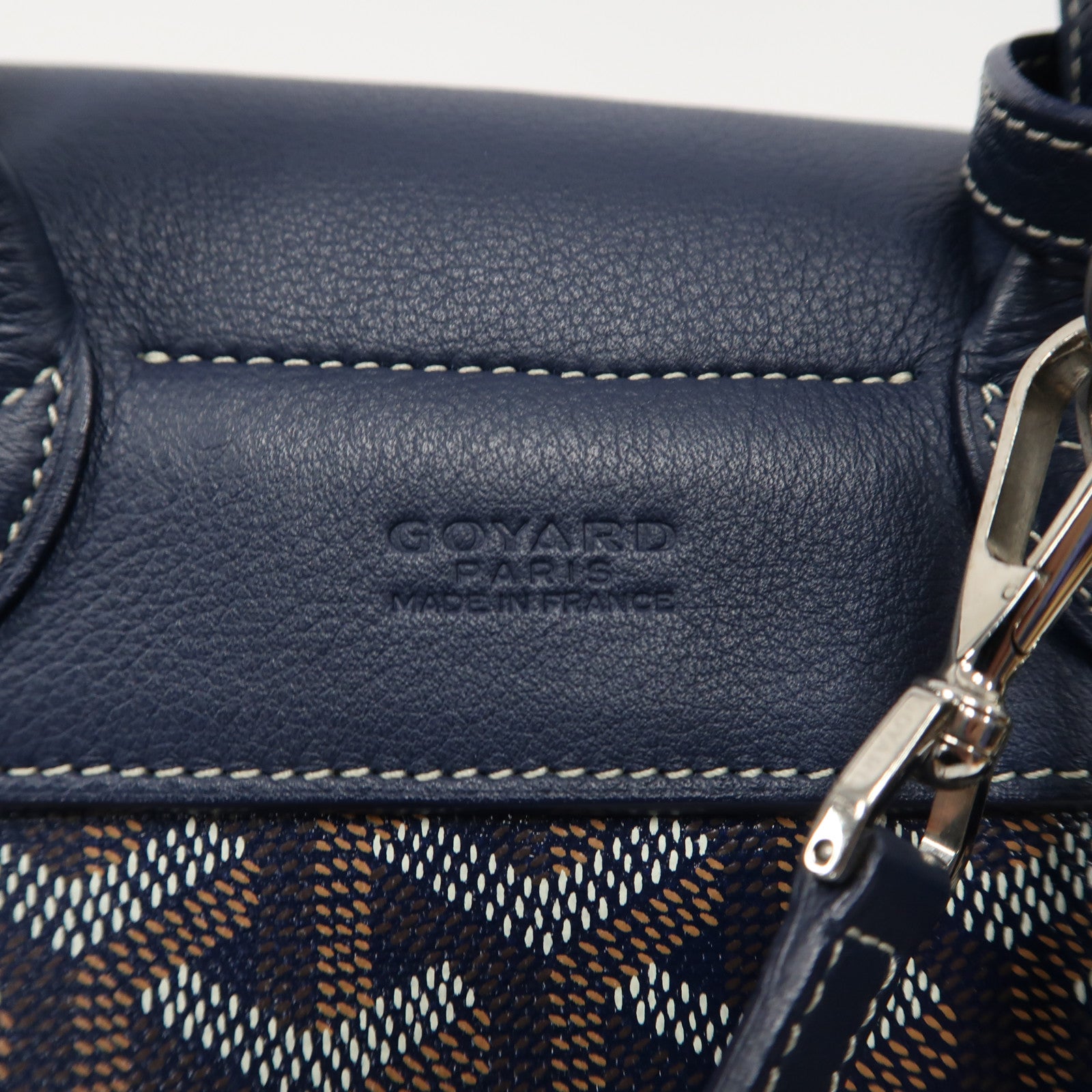 GOYARD 塗層帆布/牛皮皮革Alpin Mini Backpack銀扣背包深藍色