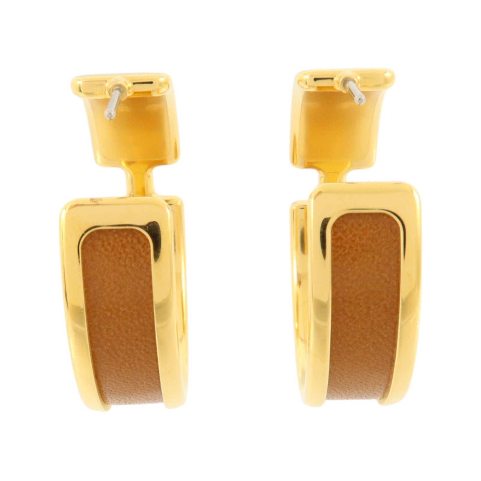 HERMES Madame皮革/金屬Olympe Earrings金扣耳環Gold