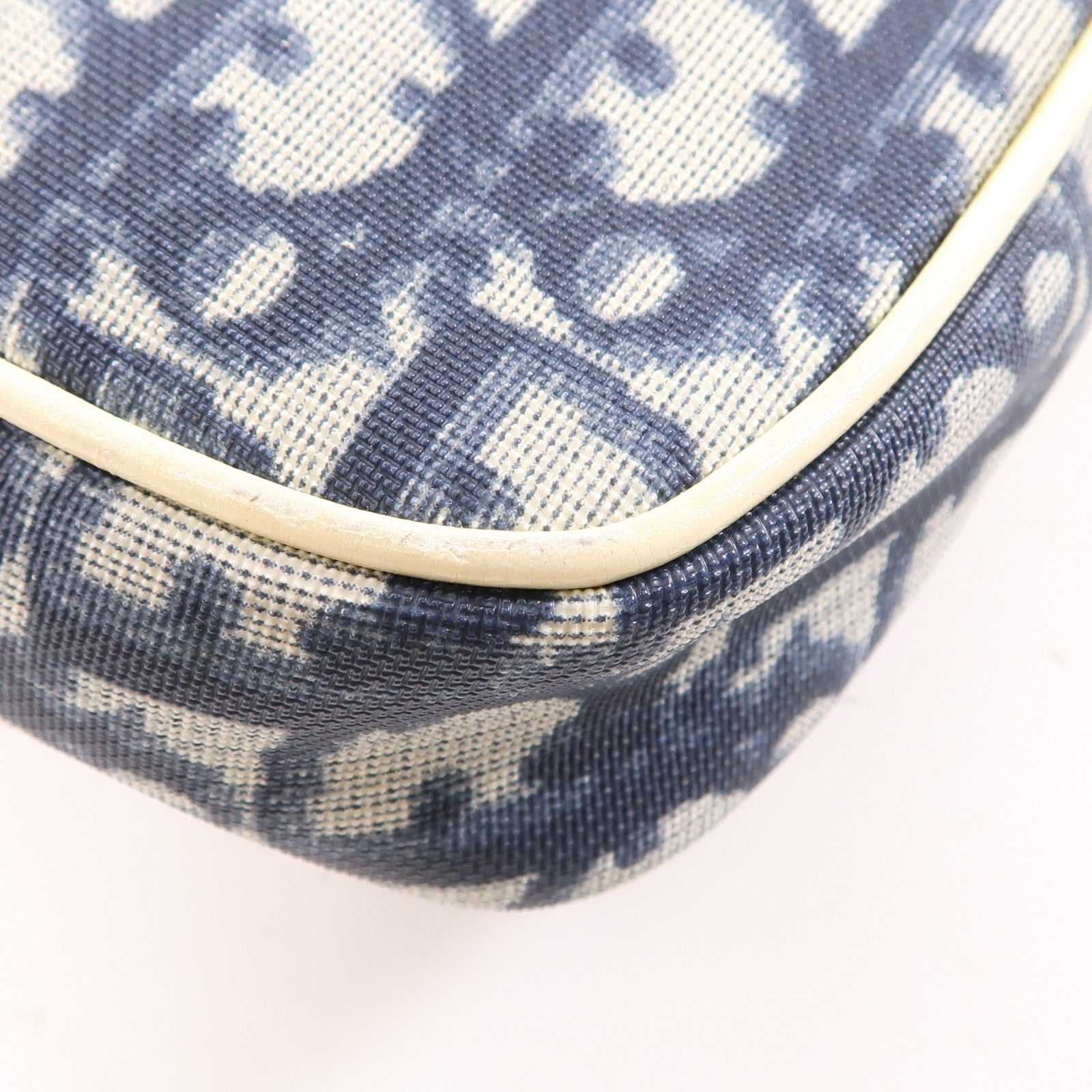 Dior CD SHW Shoulder Bag Handbag Coated Canvas Bule White