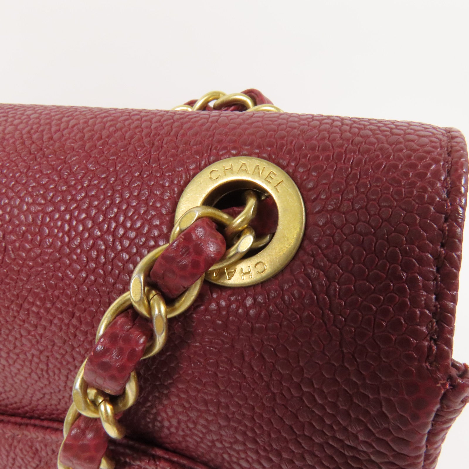 CHANEL 牛皮皮革Chain Shoulder金扣鏈帶肩背袋