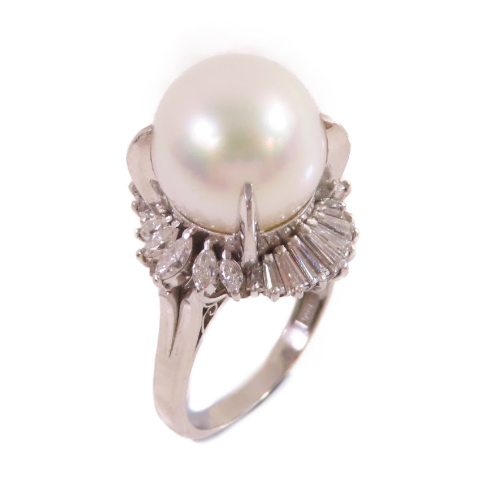 JEWELRY PT900鉑金/12mm珍珠/1.07ct鑚石Pearl Diamond Ring戒指US#8
