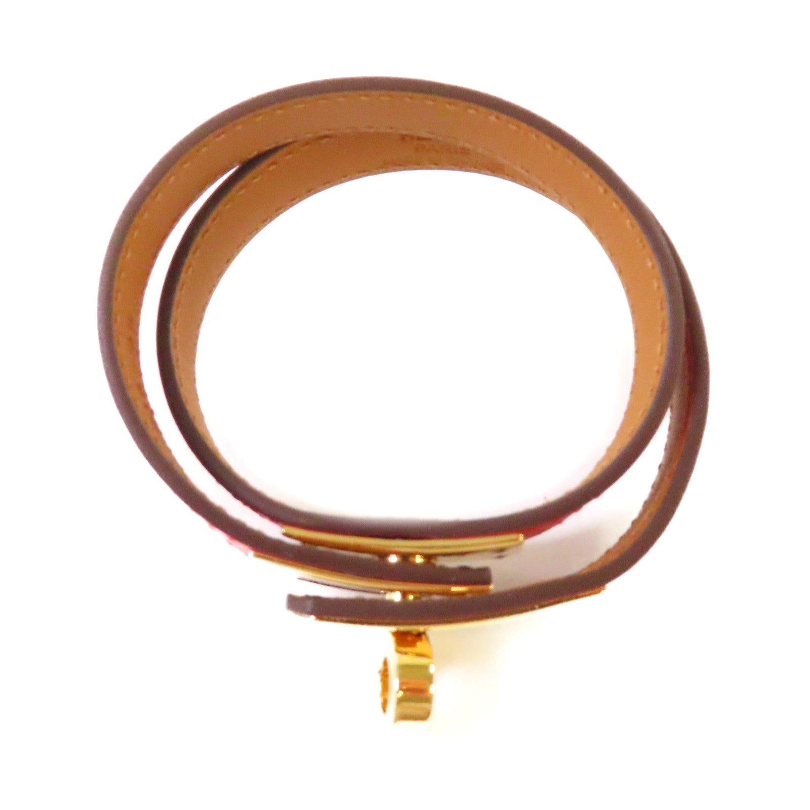 HERMES 【激減優惠】Swift皮革Kelly Double Bracelet金扣手鏈Rouge de Coeur 心紅色