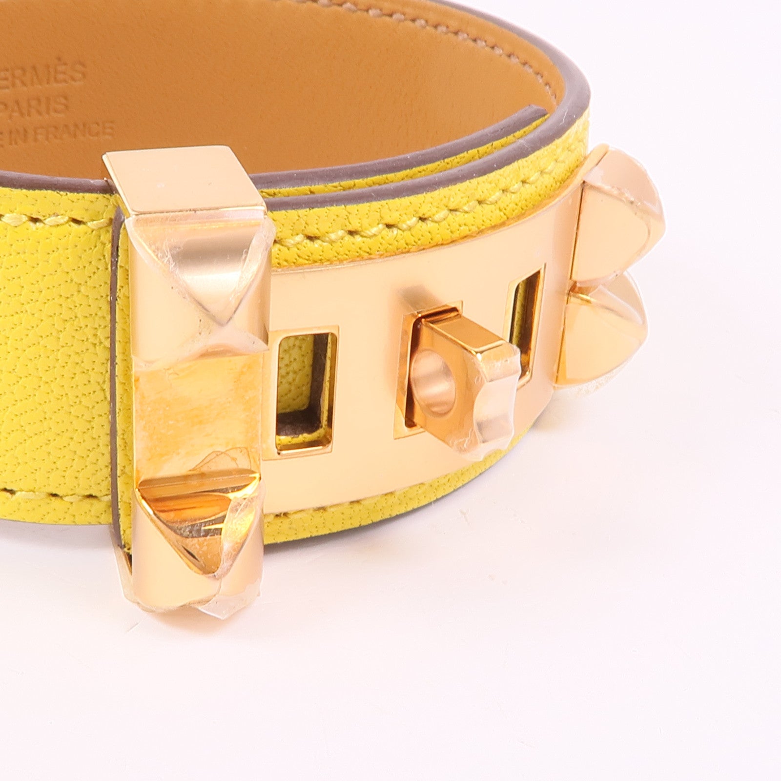 HERMES GHW Collier de Chien Bracelet Veau Swift Leather Yellow