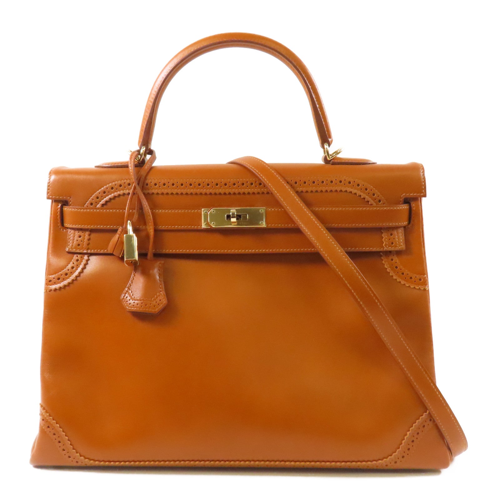 HERMES Tadelakt皮革Kelly Ghillies 35手挽肩背兩用袋34 Fauve
