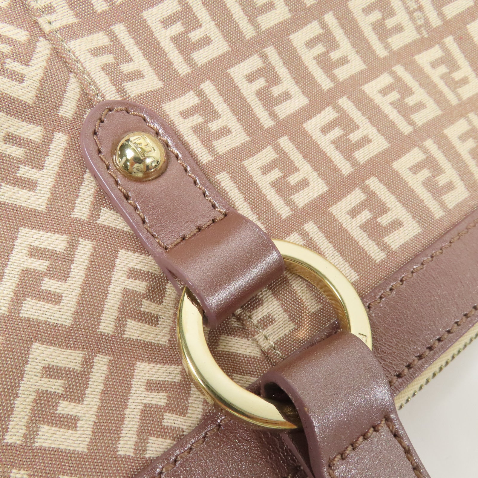 FENDI 帆布Tote Bag金扣肩背袋