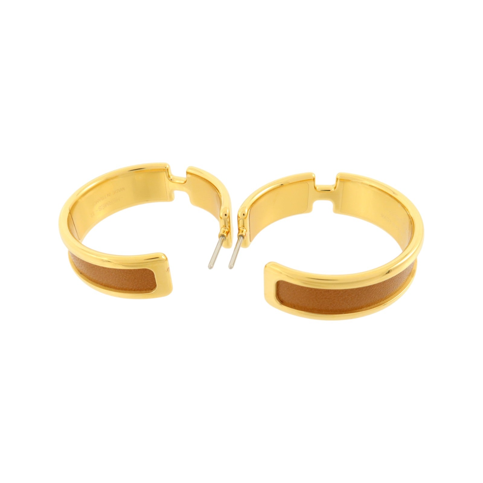 HERMES Madame皮革/金屬Olympe Earrings金扣耳環Gold