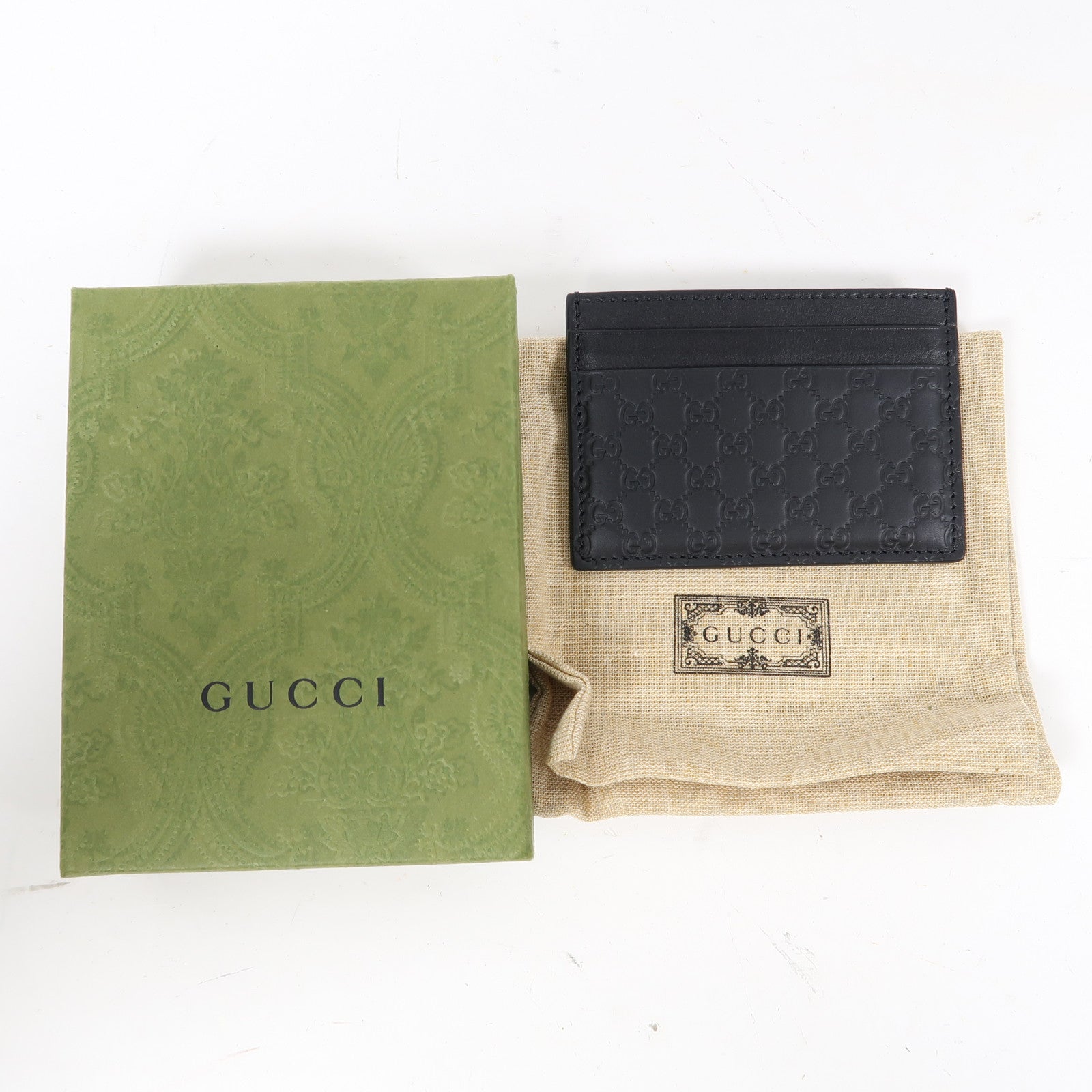 GUCCI 牛皮皮革Micro Guccissima Card Case卡片套黑色