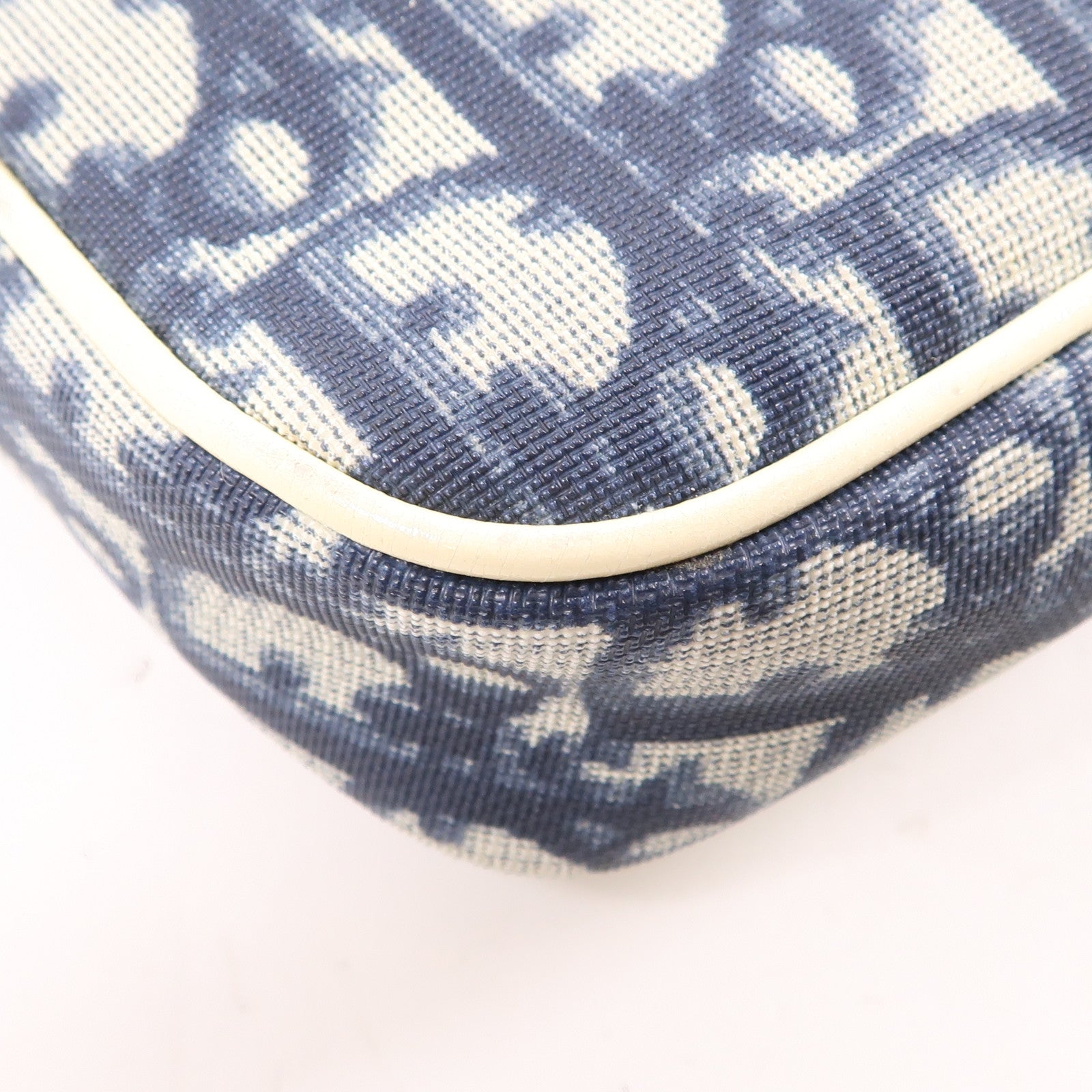 Dior CD SHW Shoulder Bag Handbag Coated Canvas Bule White