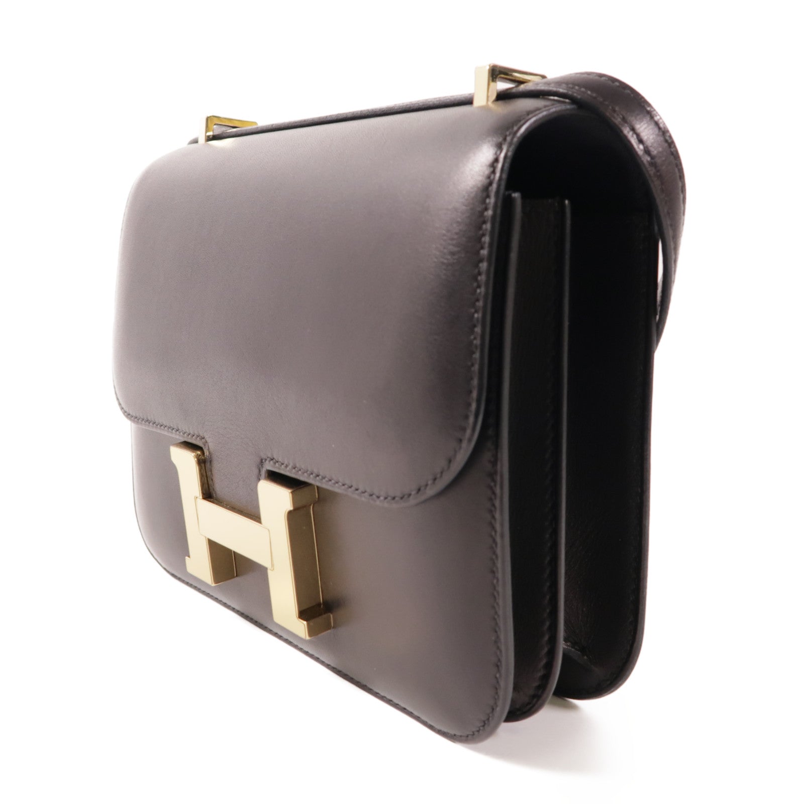 HERMES Evercalf皮革Constance 24金扣肩背袋Bleu Indigo