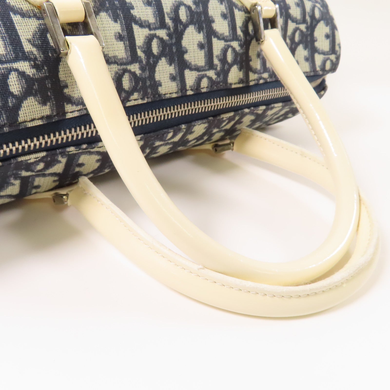 Dior 塗層帆布Hand Bag銀扣手挽袋藍色/白色