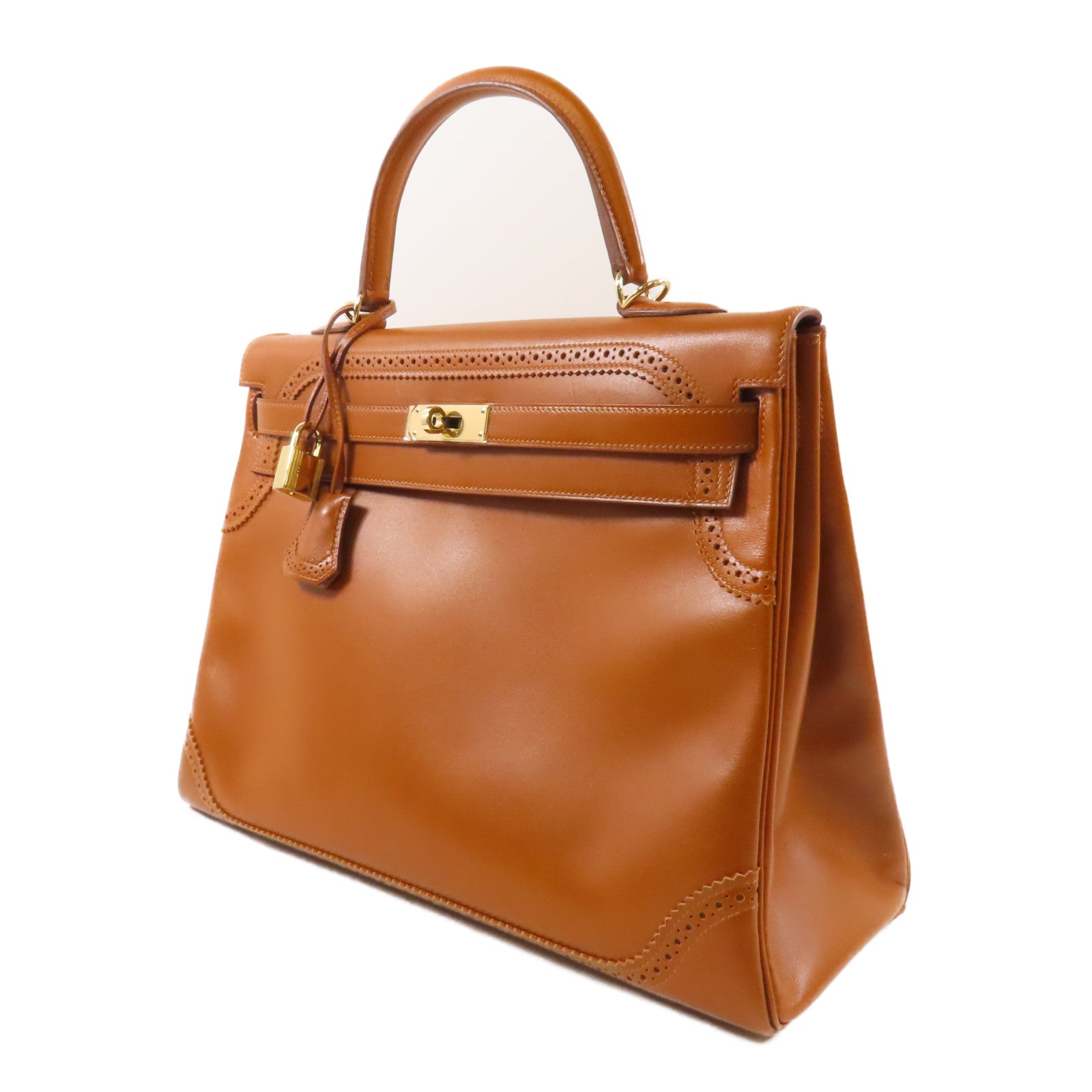 HERMES Tadelakt皮革Kelly Ghillies 35手挽肩背兩用袋34 Fauve