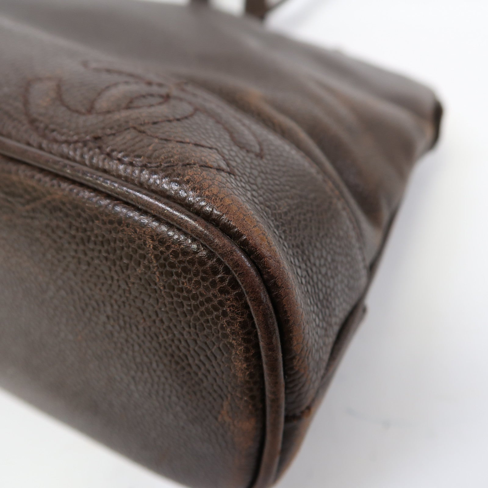 CHANEL Caviar皮革Shoulder Bag金扣肩背袋啡色