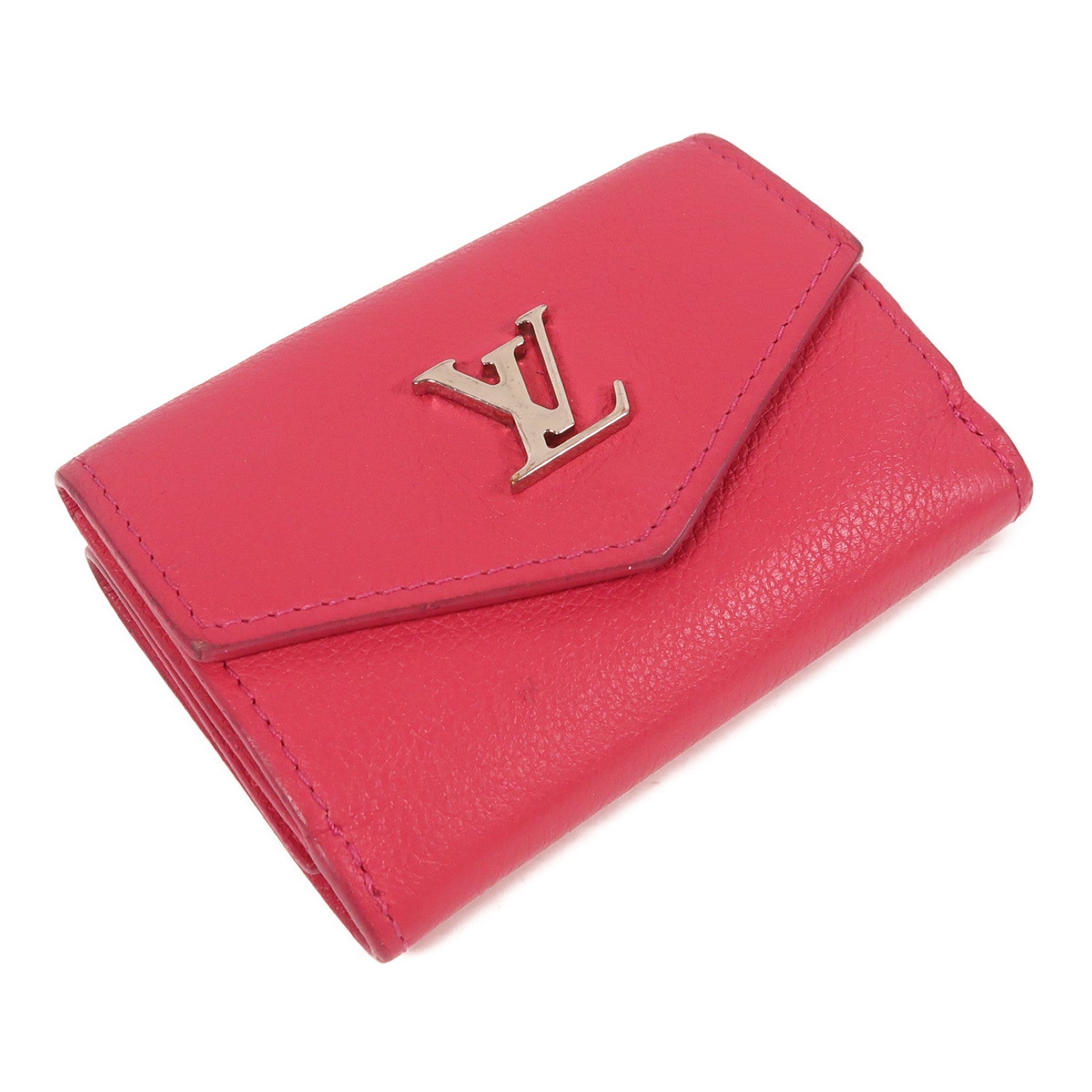 LOUIS VUITTON 牛皮皮革Portefeuille Rock Mini銀扣錢包粉紅色