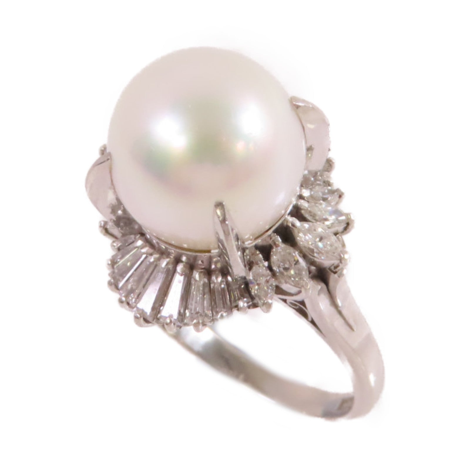 JEWELRY PT900鉑金/12mm珍珠/1.07ct鑚石Pearl Diamond Ring戒指US#8