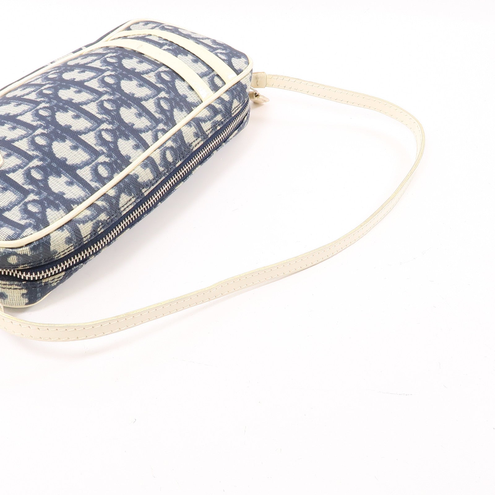Dior CD SHW Shoulder Bag Handbag Coated Canvas Bule White