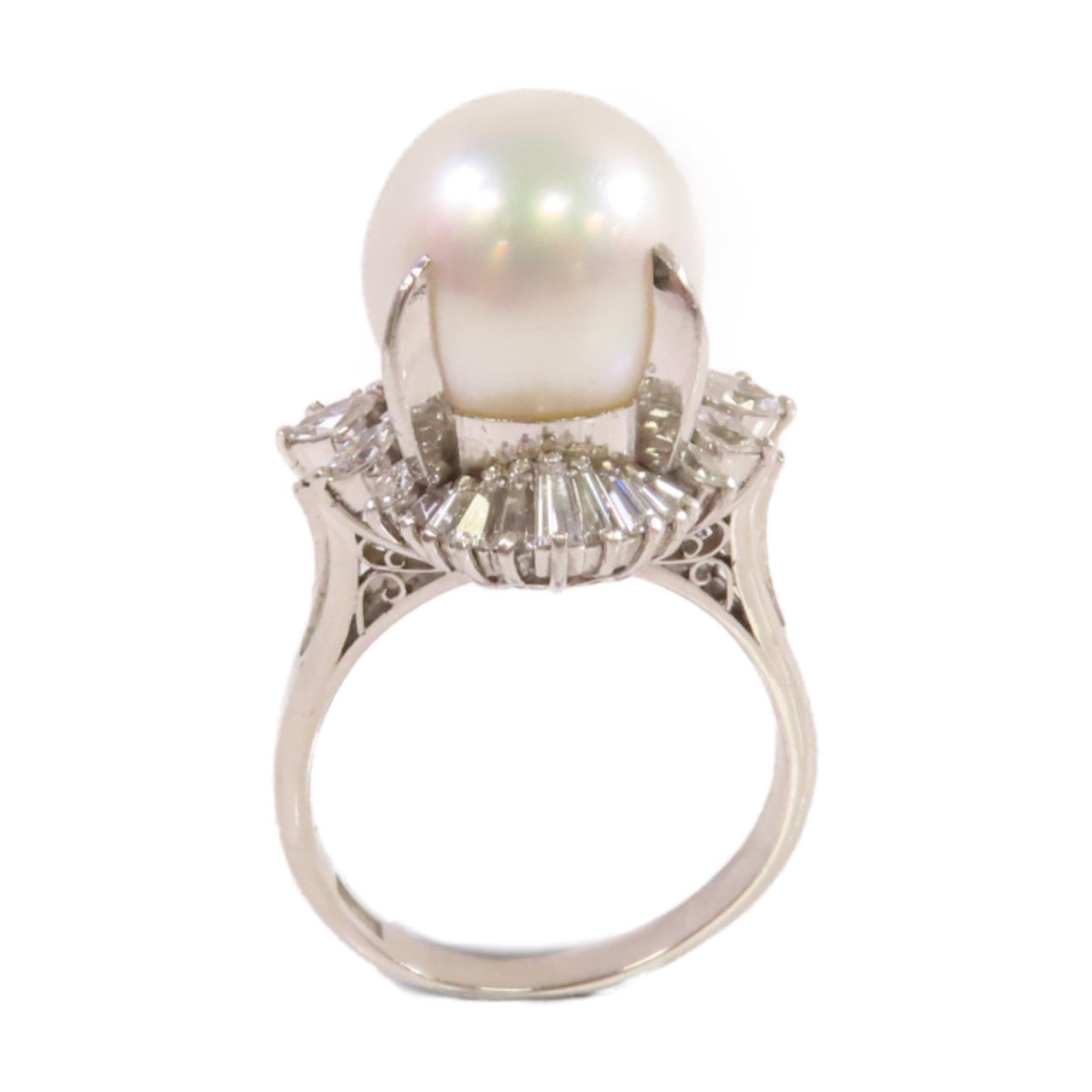 JEWELRY PT900鉑金/12mm珍珠/1.07ct鑚石Pearl Diamond Ring戒指US#8