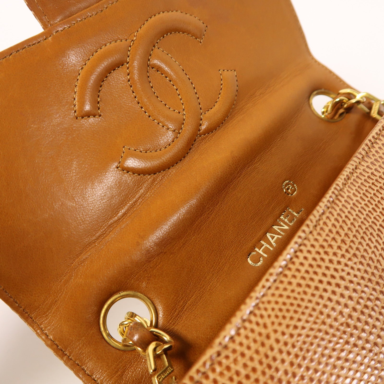 CHANEL 蜥蝪皮革Mini Classic 17金扣肩背袋