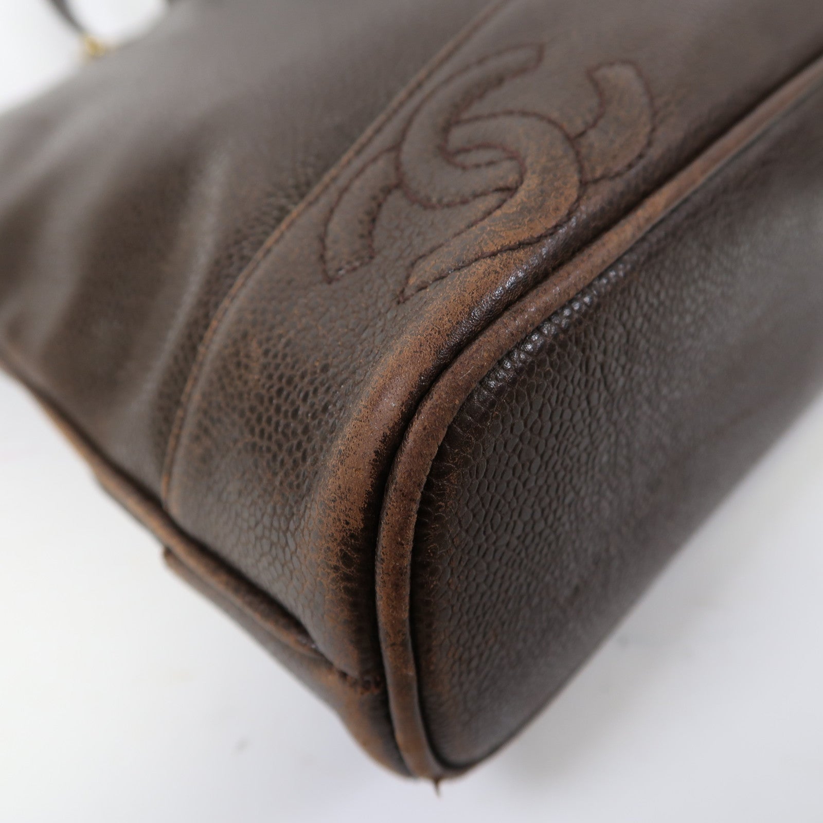 CHANEL Caviar皮革Shoulder Bag金扣肩背袋啡色