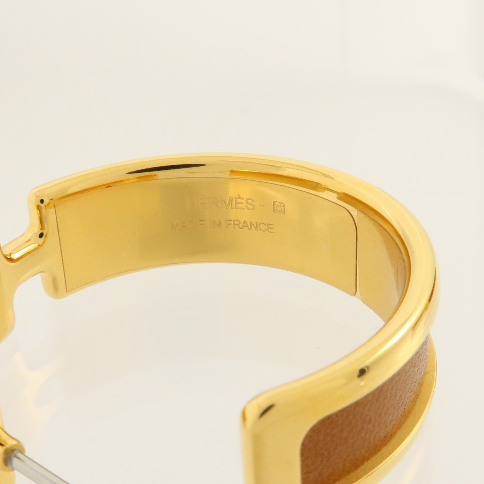 HERMES Madame皮革/金屬Olympe Earrings金扣耳環Gold