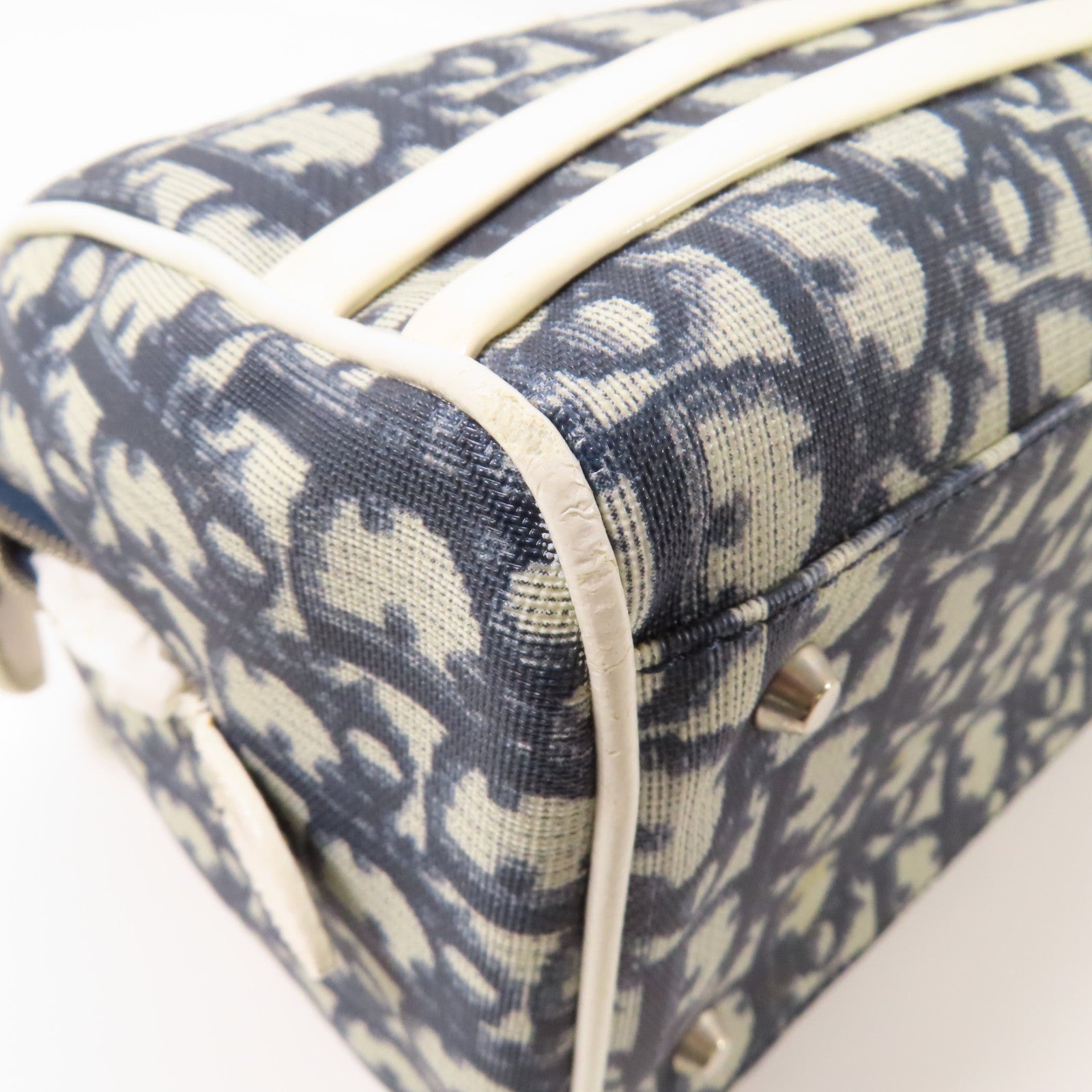 Dior 塗層帆布Hand Bag銀扣手挽袋藍色/白色